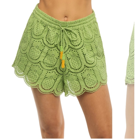 FARM Rio Green Eyelet Shorts - Picture 1 of 5